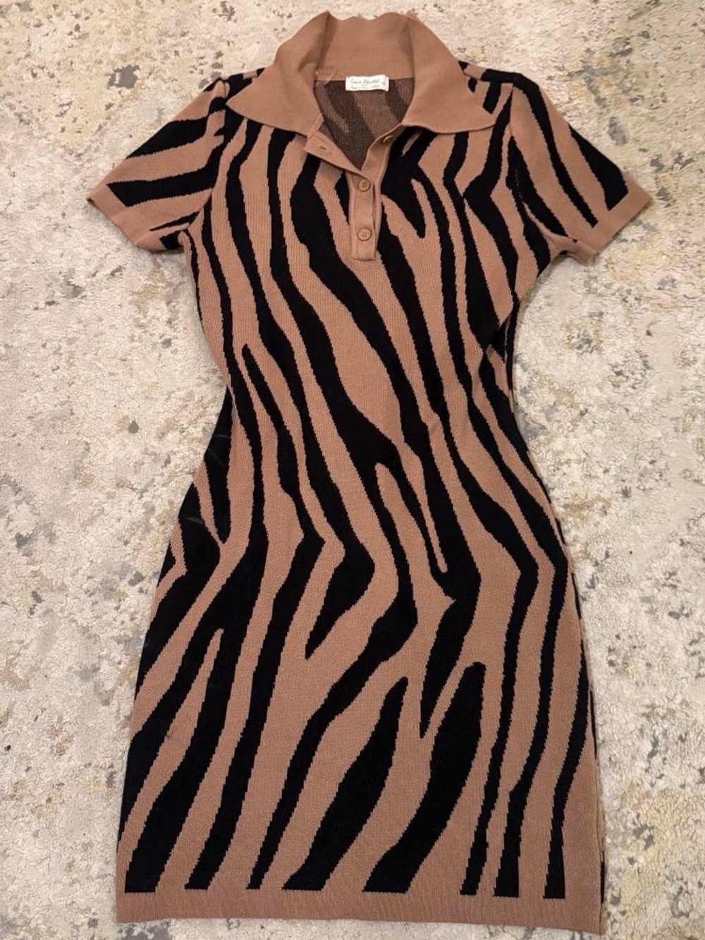 Brown & Black Zebra Knit Polo Dress
